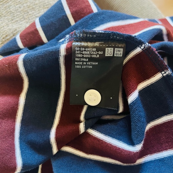Uniqlo Navy and Burgundy Striped Polo Top with White Collar - Picture 7 of 7